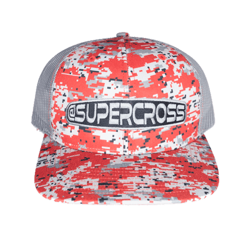 Supercross Snapback Hat | Red Digi Camo Grey Mesh Back