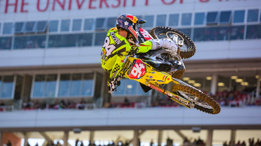 Ken Roczen racing his Suzuki RM-Z450 during the 2026 AMA Supercross season.