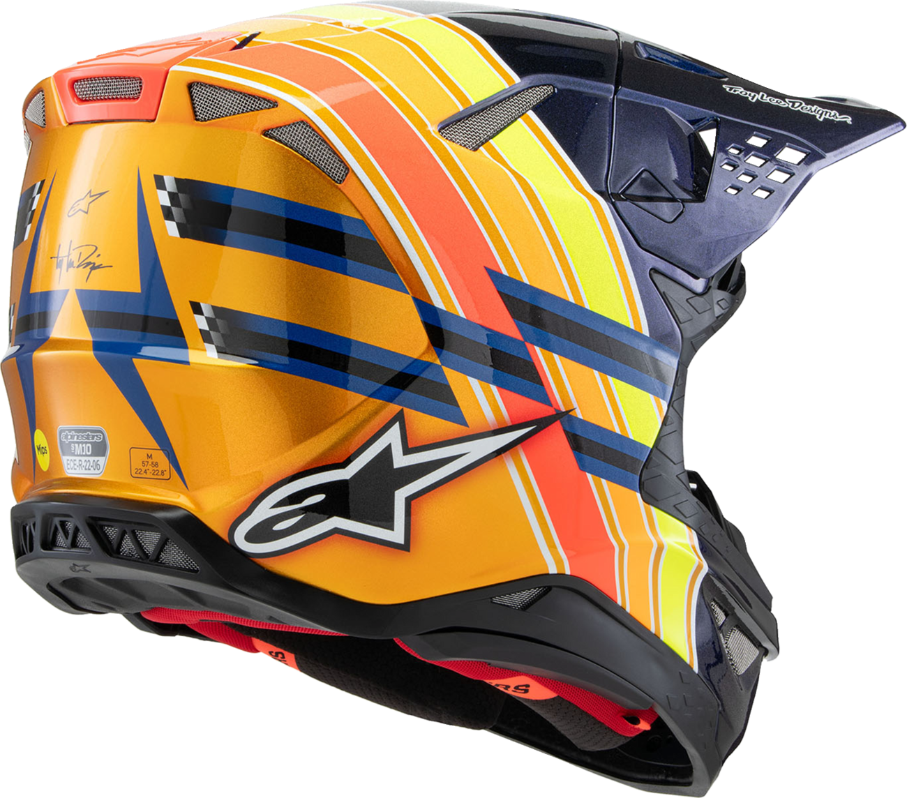 ALPINESTARS Supertech M10 Helmet - TLD Edition 25 - MIPS® - Gloss Dark Blue/Orange/Yellow/Fluo Red - XS 8300225-7156-XS