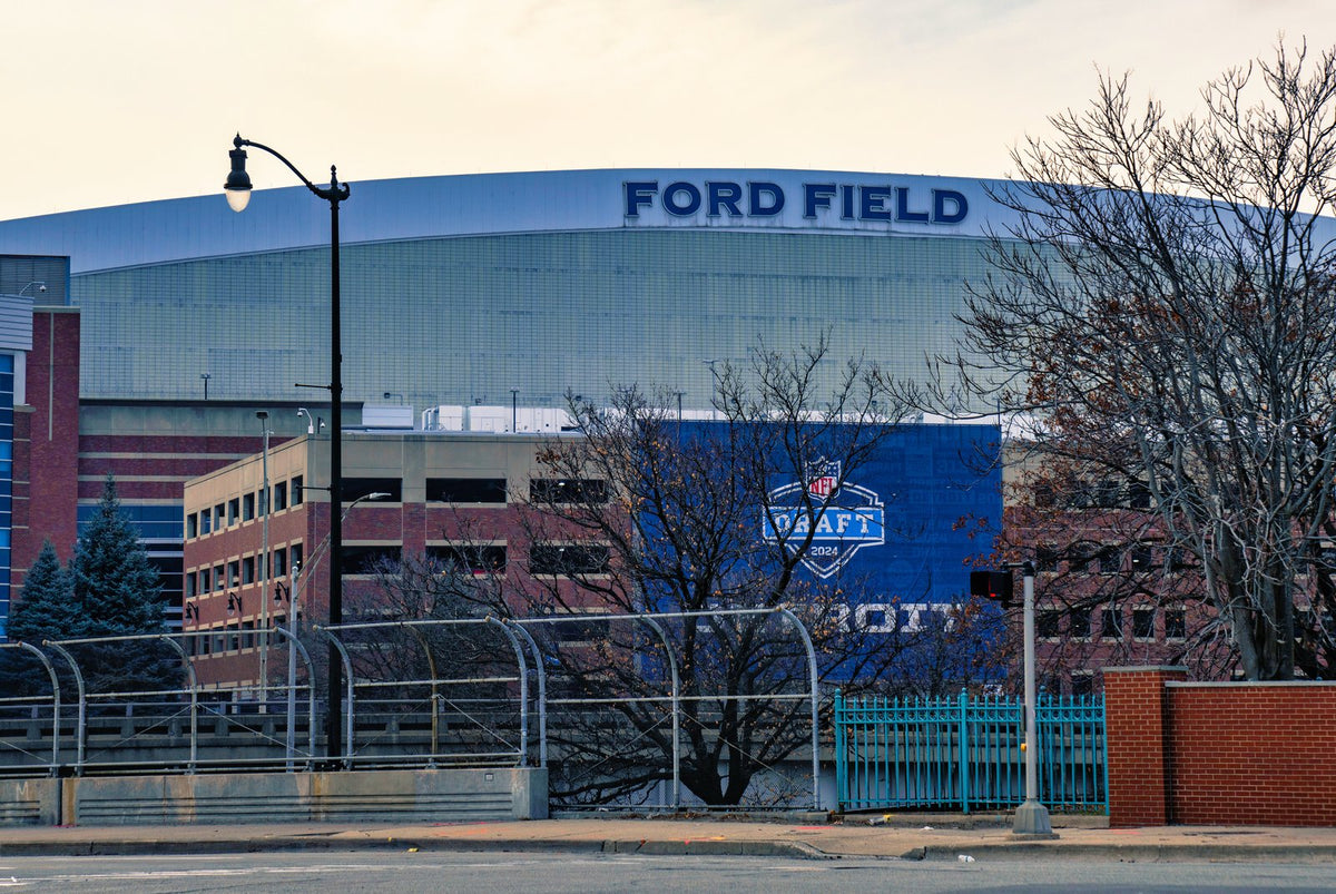 Ford Field stadium in downtown Detroit, home of the Detroit Lions