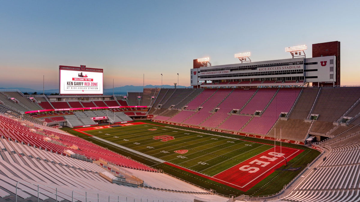 Exterior view of the Ken Garff Red Zone south end zone at Rice-Eccles Stadium
