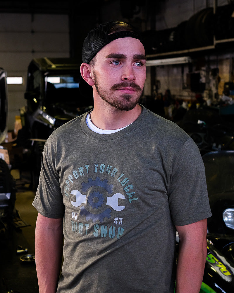 Supercross Motocross T-Shirt | Support Your Local Dirt Shop Military Green