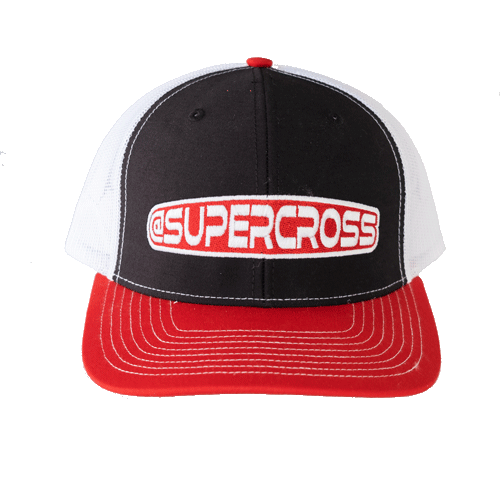 Supercross Snapback Hat | Black Panel Red Brand White Back